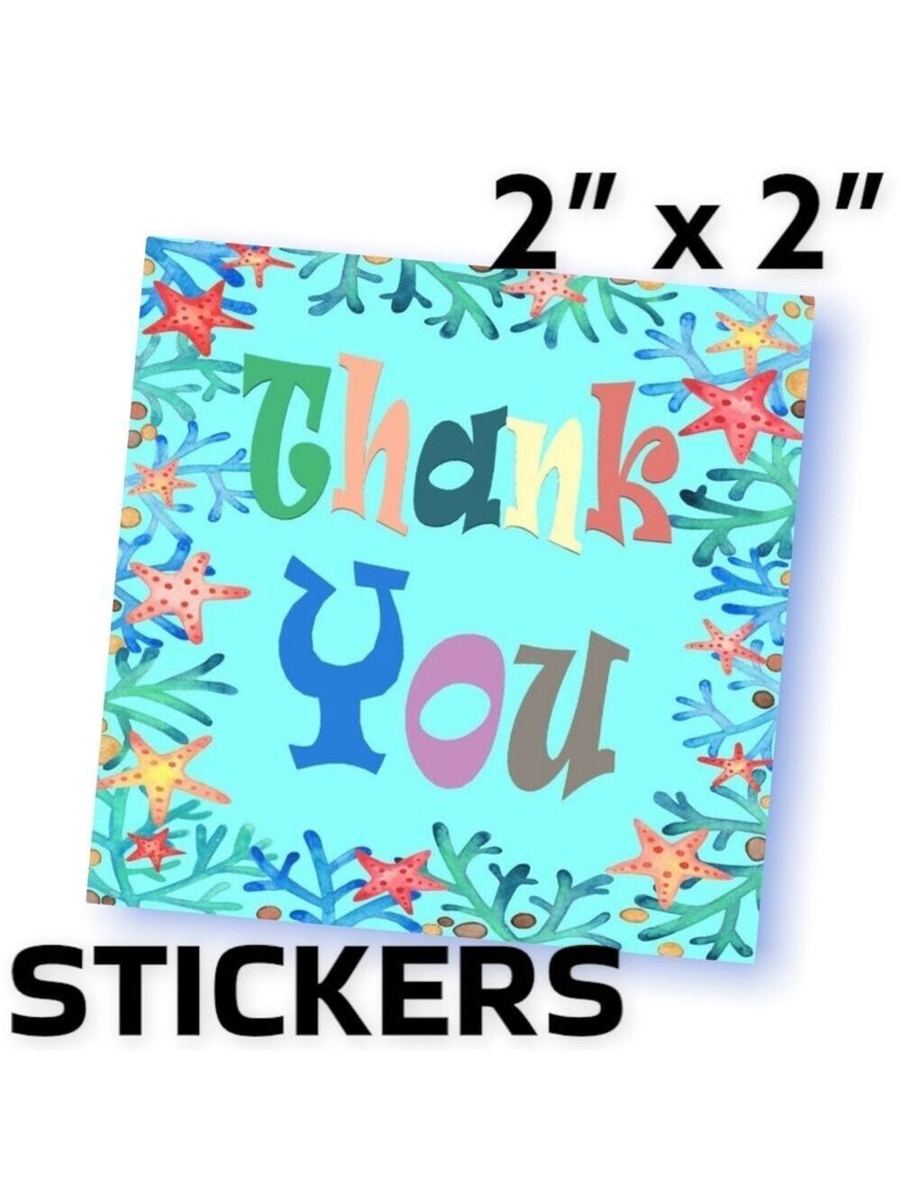 200 (2x2 Inch) Square Stickers, Sea Stars, Starfish High Gloss, Thank You